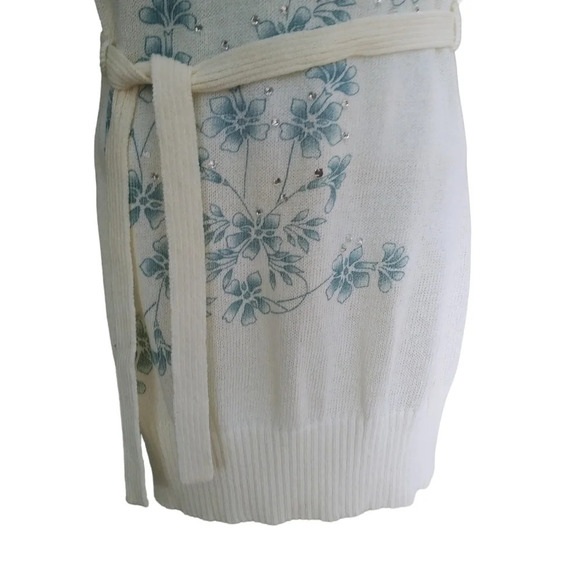 Le Grenier Knit Retro  Sweater Dress With Cowl Neck and Belt Cream/Blue M - Picture 4 of 7